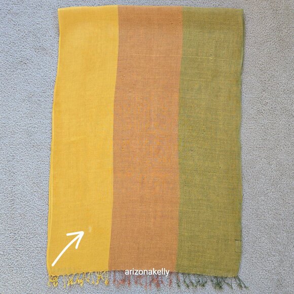 Mila Schon Linen Scarf Yellow Green Brown Earth Tones - Picture 6 of 14